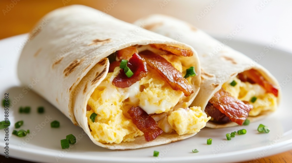 Delicious Breakfast Burrito with Bacon and Eggs Delicious Breakfast Burrito with Bacon and Eggs
