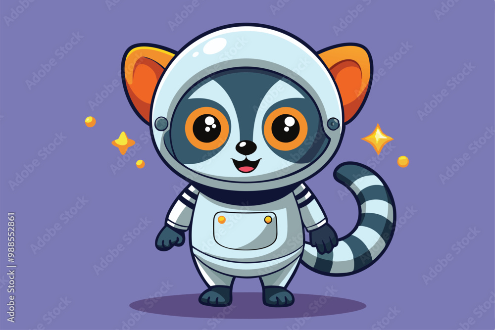 A charming lemur dressed as an astronaut smiles joyfully, ready for an adventurous journey in space, a cartoon character Cute astronaut lemur A charming lemur dressed as an astronaut smiles joyfully, ready for an adventurous journey in space, a cartoon character Cute astronaut lemur