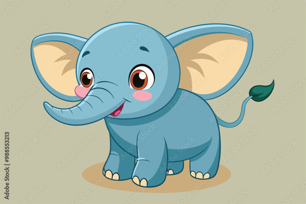 Obraz premium A cute baby elephant displays joy with a bright smile and big ears in a cheerful cartoon setting, a cartoon character Cute baby Elephant