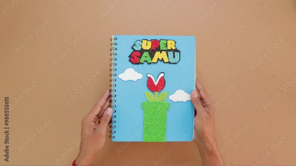 Childres notebook with custom made cover, video game theme Childres notebook with custom made cover, video game theme