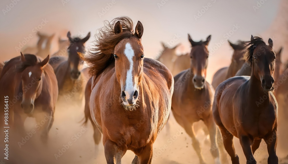 Horse portrait in motion. Horse portrait in herd in motion in desert dust. Black and white Horse portrait in motion. Horse portrait in herd in motion in desert dust. Black and white