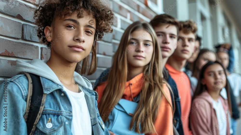 Group of Teenagers Standing Together by a Wall, National Good Teen Day