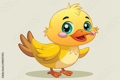 A cute duck with bright eyes happily flaps its wings in a cheerful pose, a cartoon character cute charming duck