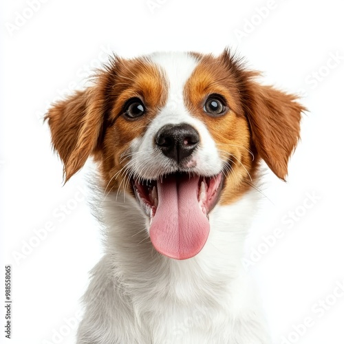 Cheerful puppy with a playful expression against a white isolated background.