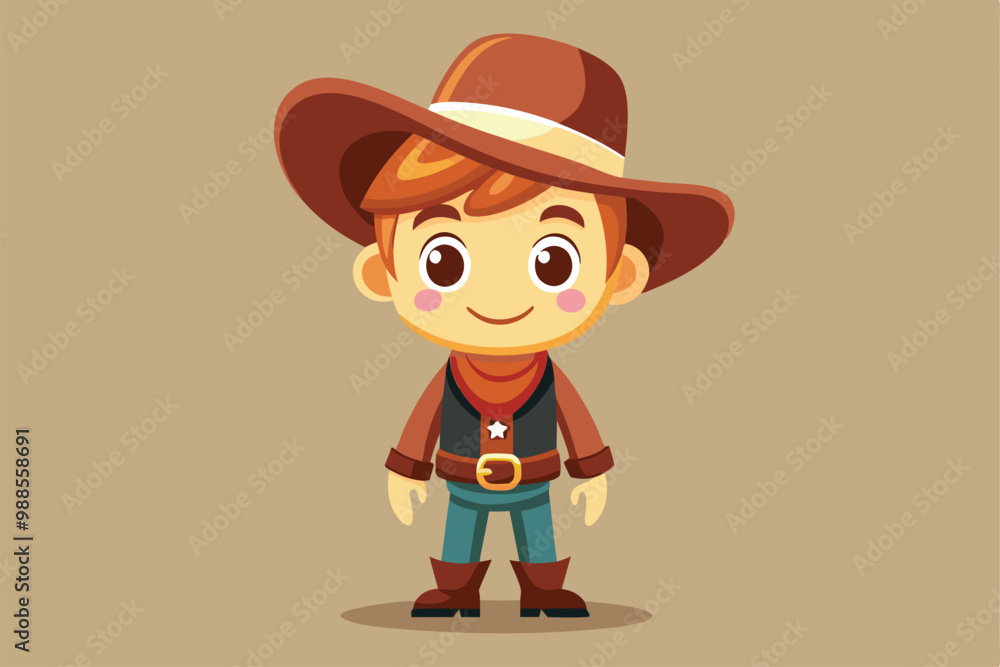 A cute cowboy character dressed in a brown hat and vest showcases a bright and cheerful demeanor, a cartoon character cute cowboy A cute cowboy character dressed in a brown hat and vest showcases a bright and cheerful demeanor, a cartoon character cute cowboy