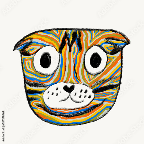 Whimsical abstract colorful cat sketch