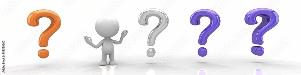 3D Figure Question Mark. Silver Blue Orange Purple Stick Figure Man Thinking Concept 3D Figure Question Mark. Silver Blue Orange Purple Stick Figure Man Thinking Concept