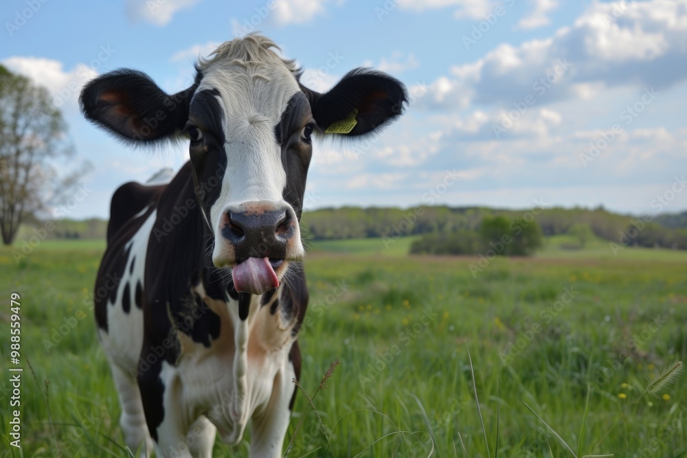 Cow Picture: Funny Holstein Cattle in Pasture with Tongue Out Cow Picture: Funny Holstein Cattle in Pasture with Tongue Out