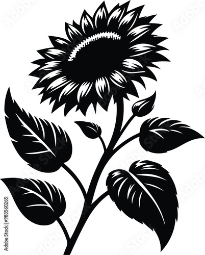 "A lovely vector illustration of a sunflower silhouette, capturing its graceful curves and vibrant spirit."