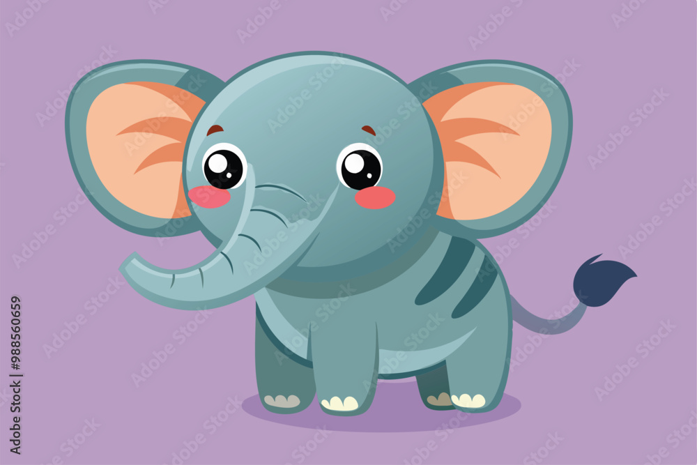 Fototapeta premium The adorable elephant smiles sweetly, showcasing its charming features on a soft backdrop, a cartoon character Cute elephant