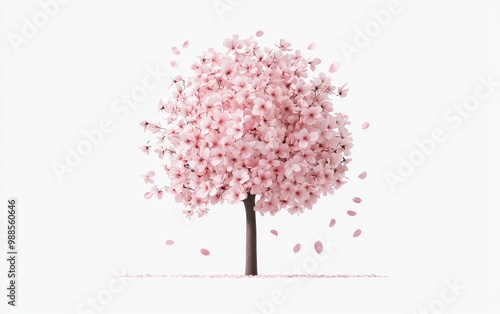A photorealistic painting of a cherry blossom tree in full bloom, its delicate petals fluttering in the breeze, rendered in high-resolution 4K