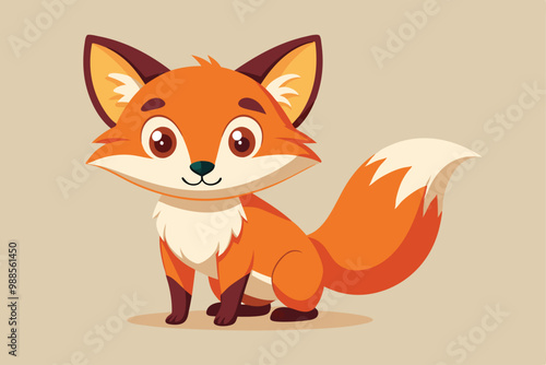 A cute cartoon fox sits playfully, surrounded by nature on a bright and sunny day, a cartoon character cute fox