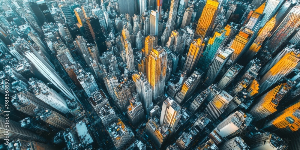 Obraz premium A stunning aerial view of a cityscape featuring impressive skyscrapers and diverse architecture
