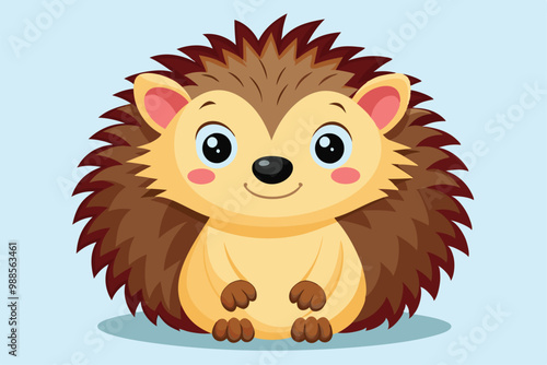 A cheerful hedgehog with fluffy quills sits cutely, radiating joy in a colorful setting, a cartoon character Cute hedgehog