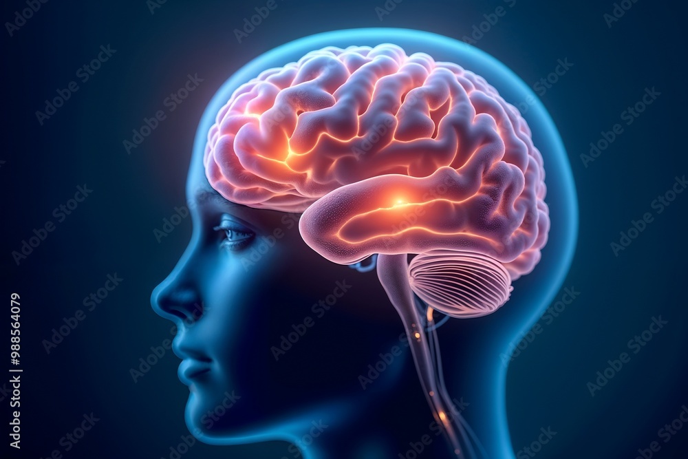 Human brain in profile view, high-tech mood, showcasing neural connections and activity
Human brain in profile view, high-tech mood, showcasing neural connections and activity