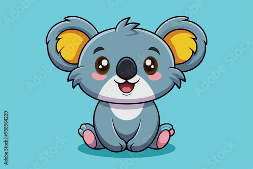 A cheerful koala character with big eyes and a sweet smile is sitting contentedly, a cartoon character Cute koalas