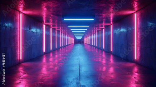 3D Neon Lights in a Concrete Corridor Illustration