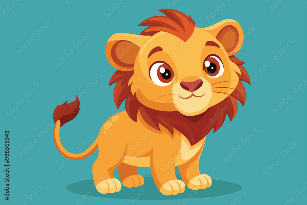 A cheerful cartoon lion with a fluffy mane playfully poses against a bright blue backdrop, a cartoon character cute lion A cheerful cartoon lion with a fluffy mane playfully poses against a bright blue backdrop, a cartoon character cute lion