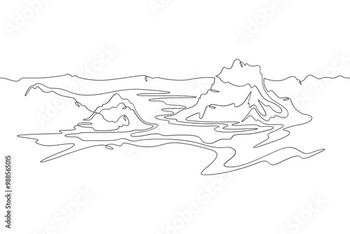Continuous one line drawing residual mountains. Protected plateaus. Mountain landscapes. Rocky canyons. One continuous line isolated minimal illustration.