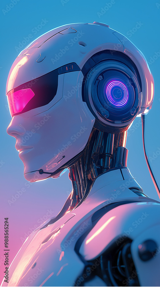 Futuristic Humanoid Robots with Neon Lights in Sci-Fi Setting Futuristic Humanoid Robots with Neon Lights in Sci-Fi Setting