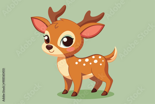 A charming cartoon deer poses playfully with a bright smile on its face and vibrant antlers, a cartoon character Cute little deer