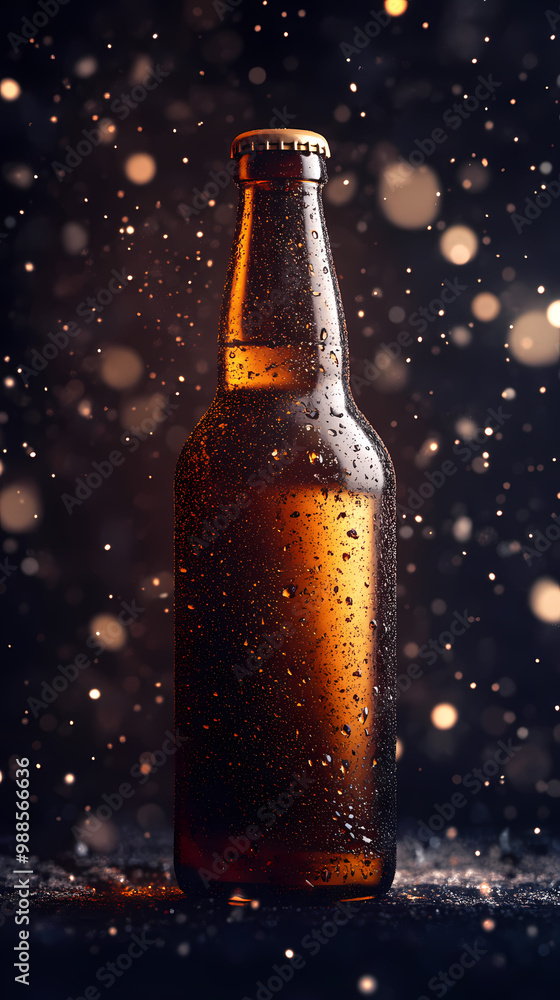 Close-up of beer bottle in lighting Close-up of beer bottle in lighting