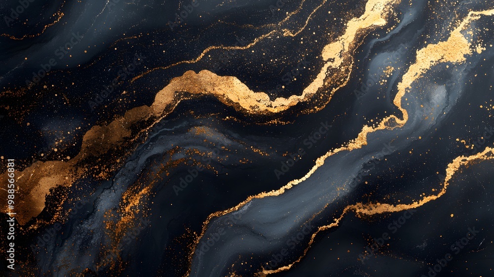 Abstract Black and Gold Swirls with Glitter. Abstract Black and Gold Swirls with Glitter.