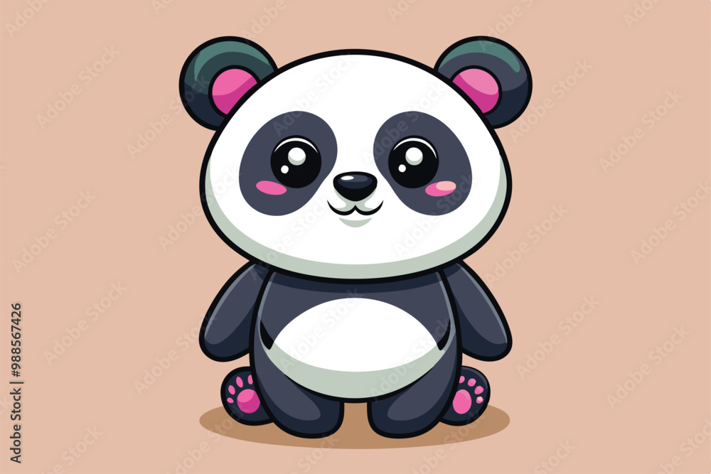 Naklejka premium A cheerful panda character with big eyes and a friendly smile sits adorably, inviting joy and adventure, a cartoon character Cute panda