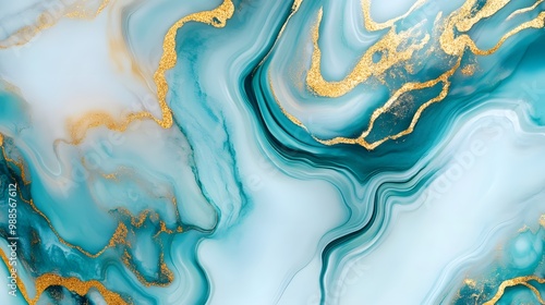 Abstract Swirling Blue and Gold Liquid Art.