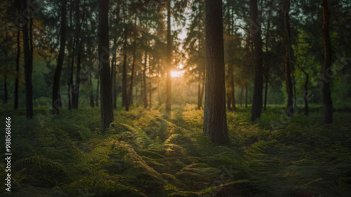 Silent Forest in spring with beautiful bright sun rays - wanderlust