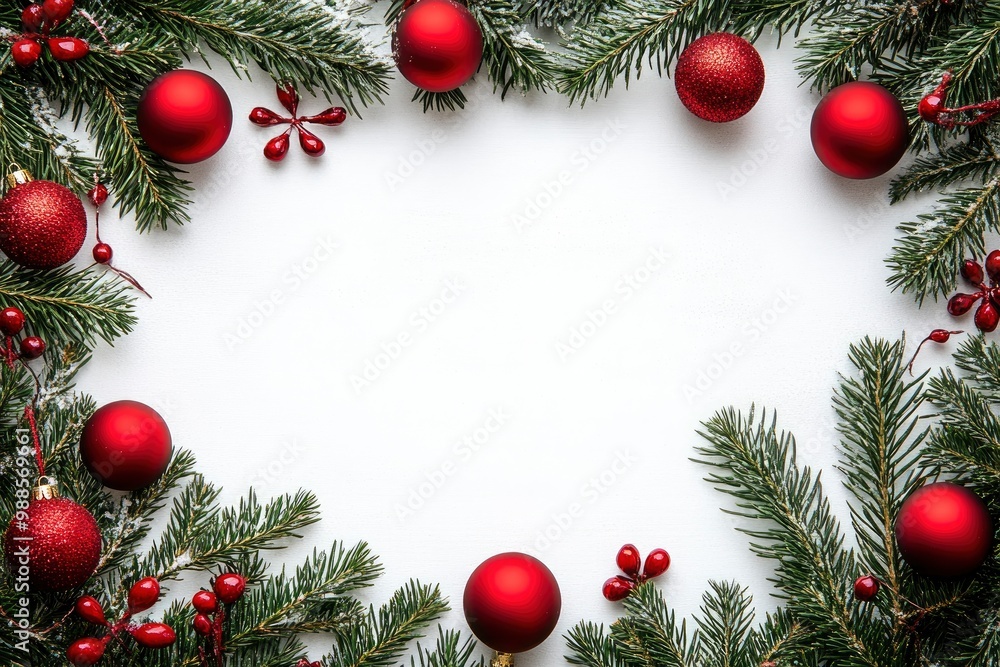 christmas frame with red balls and fir branches with generative ai christmas frame with red balls and fir branches with generative ai