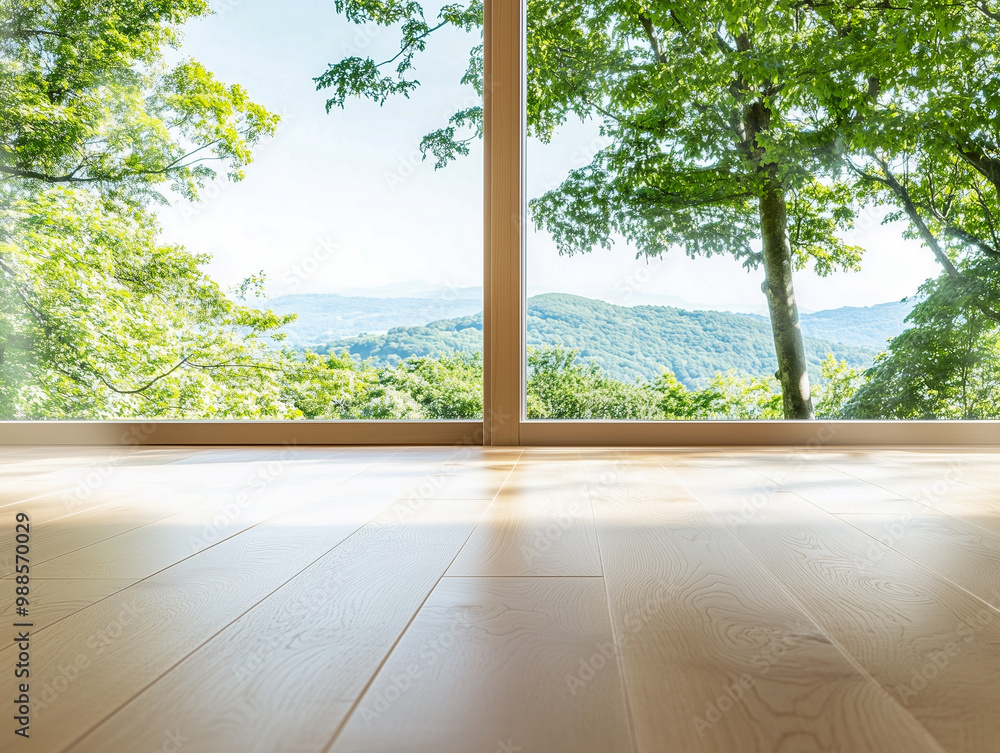 Home interior with large windows Home interior with large windows