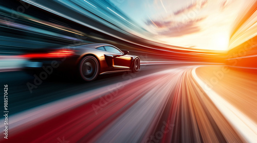 High-speed race car zooming through a track, with motion blur capturing the speed.