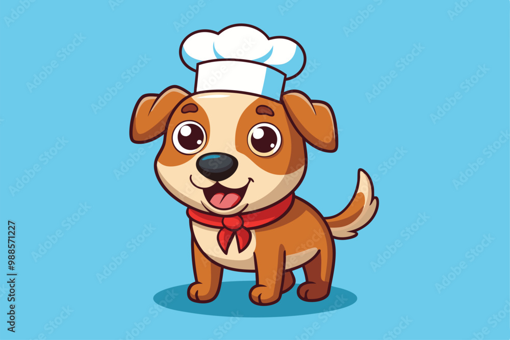 A friendly cartoon dog wearing a chef's hat stands happily ready to cook, a cartoon character dog is wearing a chef's hat, A friendly cartoon dog wearing a chef's hat stands happily ready to cook, a cartoon character dog is wearing a chef's hat,