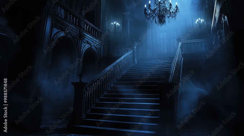 Haunting Staircase in a Dark, Mysterious Manor Haunting Staircase in a Dark, Mysterious Manor