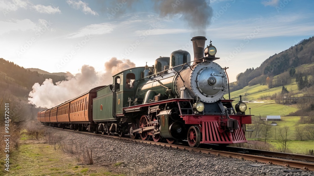 Naklejka premium Classic steam locomotive on the move.