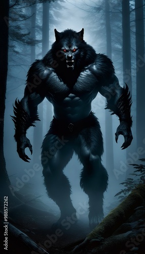 werewolf foggy man dark illustration forest werewolf wolf man monster daemon vampire devil forest creepy horror scarey dark fantasy night illustration darkness beast danger supernatural skittish