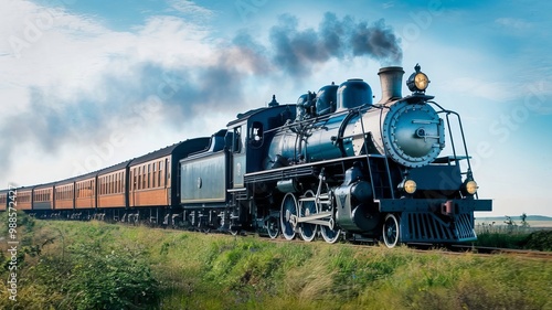 Classic steam locomotive on the move.