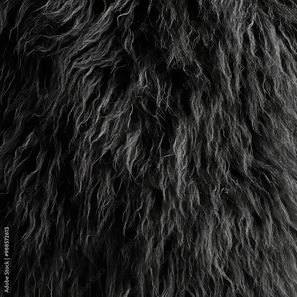 Naklejka premium Close Up, Dark And Moody, Black Fur Texture, Soft And Plush, Abstract Background, Detail