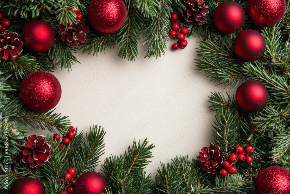 christmas frame with red balls and fir branches with generative ai christmas frame with red balls and fir branches with generative ai