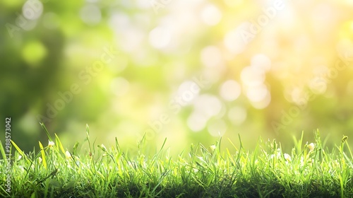 Lush Green Grass with Sunlight and a Blurred Background. Mockup display for presentation product.