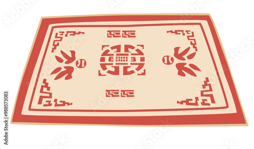 Vietnamese reed mat or straw mat vector illustration. Traditional Vietnamese mat clipart. Ancient carpet. Flat vector in cartoon style isolated on white background.
