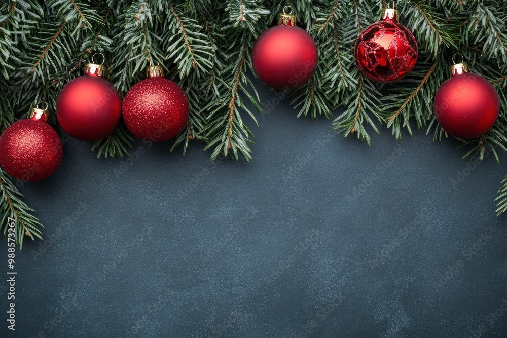 christmas frame with red balls and fir branches with generative ai christmas frame with red balls and fir branches with generative ai