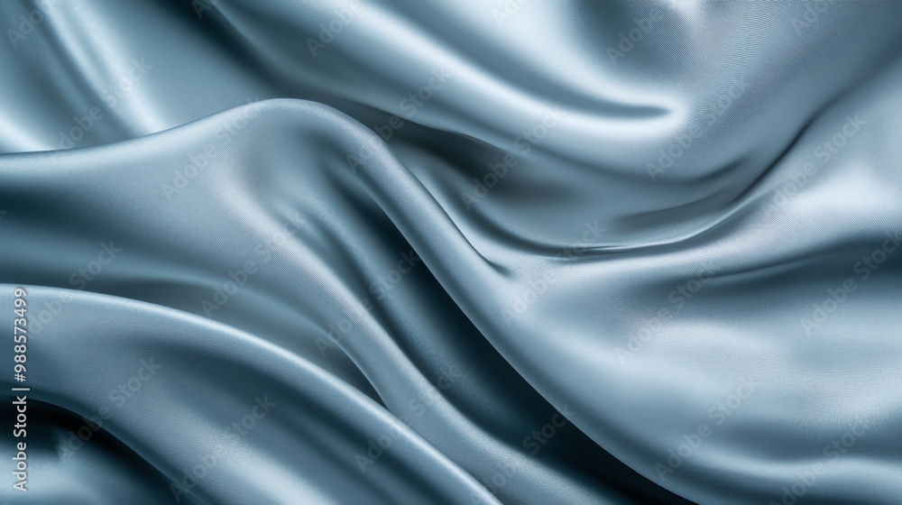 Fototapeta premium Close-up of smooth, blue satin fabric.