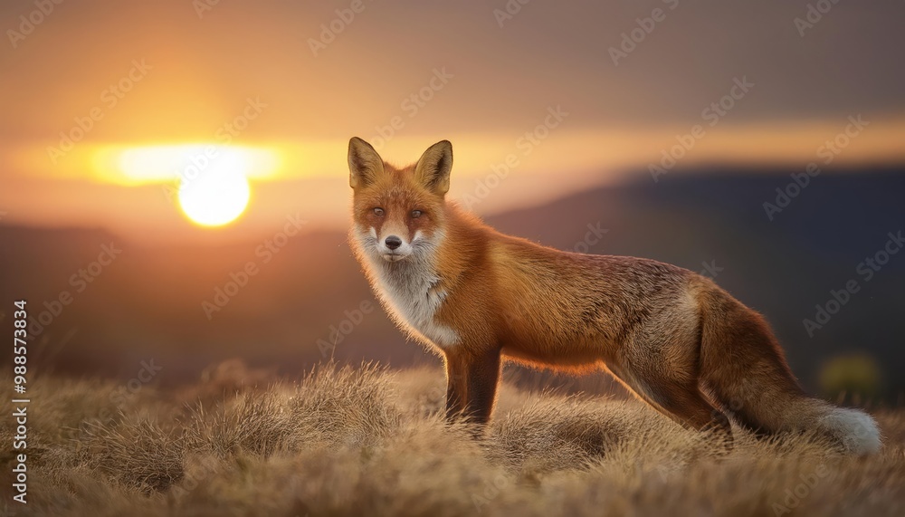 Red Fox At Sunrise. A female red fox poses gracefully in the morning sun. Red Fox At Sunrise. A female red fox poses gracefully in the morning sun.