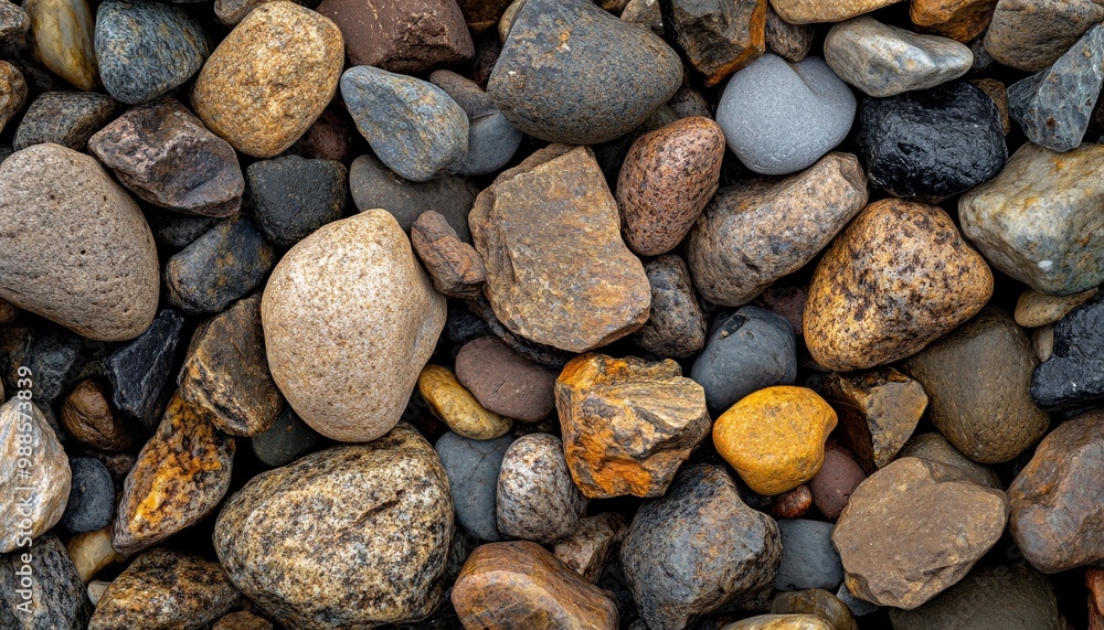 Smooth River Rocks A Top View Background of Rounded and Wet Pebbles in Natural Sunlight Smooth River Rocks A Top View Background of Rounded and Wet Pebbles in Natural Sunlight
