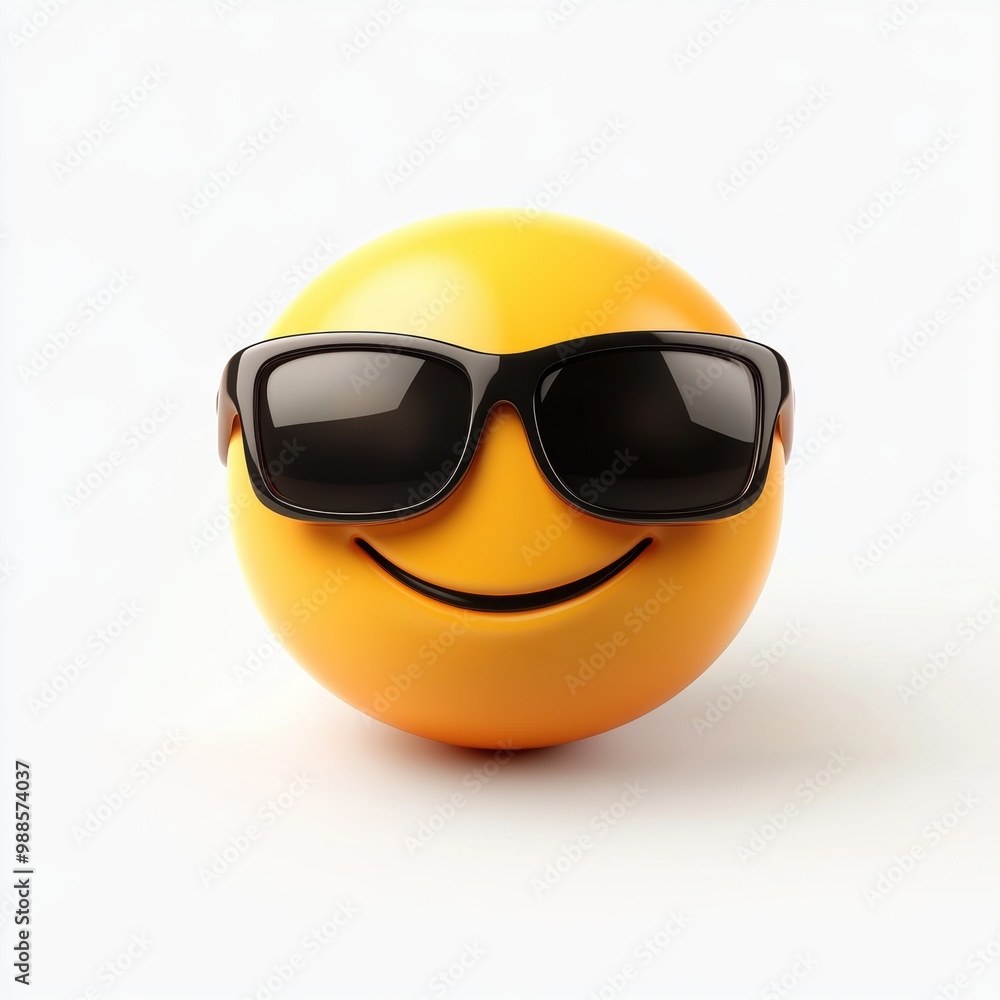 Yellow, round emoticon,l emoji, smile wearing sunglasses and smiling, expressing coolness, joy and confidence. Yellow, round emoticon,l emoji, smile wearing sunglasses and smiling, expressing coolness, joy and confidence.