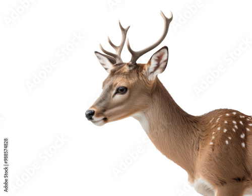 Young Deer in Side Profile with Delicate Antlers on Minimalist Transparent Background