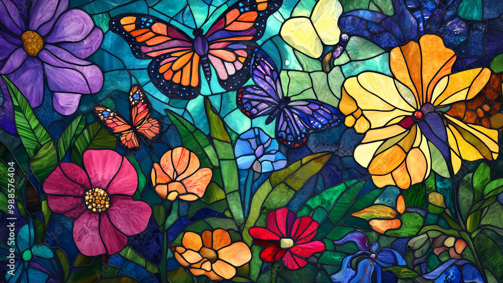 Whimsical Beauty: A Stained Glass Garden of Butterflies and Bold Colors Whimsical Beauty: A Stained Glass Garden of Butterflies and Bold Colors
