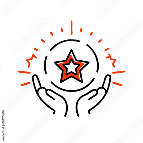 Service excellence icon with hands holding a star representing best quality services